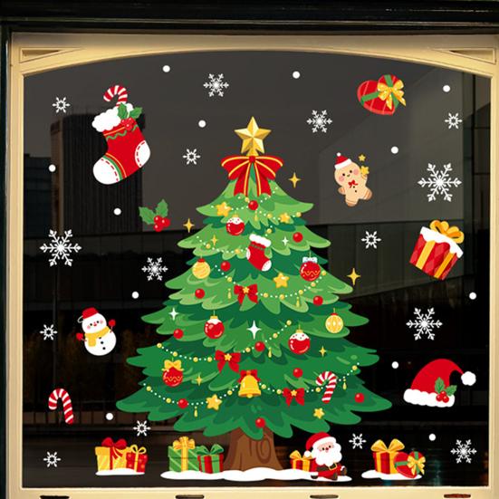 Vánoční přilnavé dekorace na okno Vánoční strom Santa Sob Sněhulák Samolepky na sklo Odnímatelné statické nálepky na okno pro zimní svátky Domácí párty potřeby