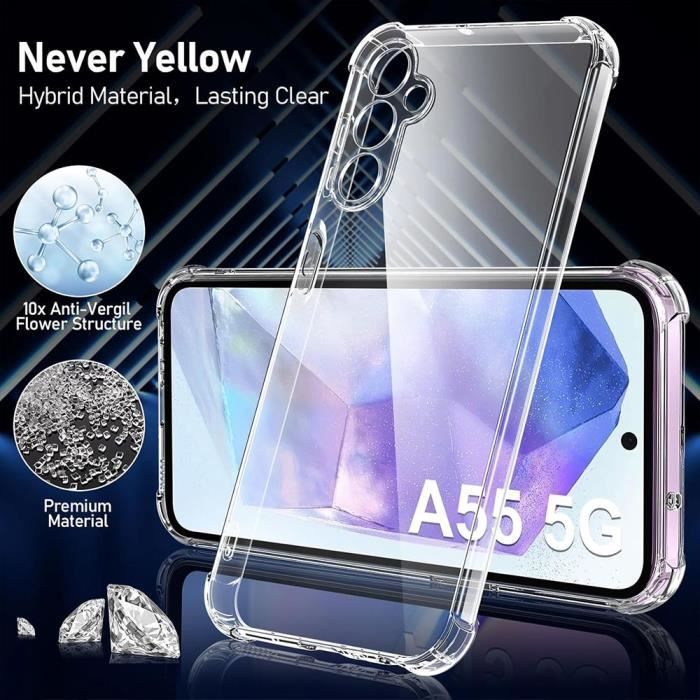 Coque de protection - BOOLING - pour Samsung Galaxy A55 5G - TPU Antichoc - Transparent - 2 Verres Trempés