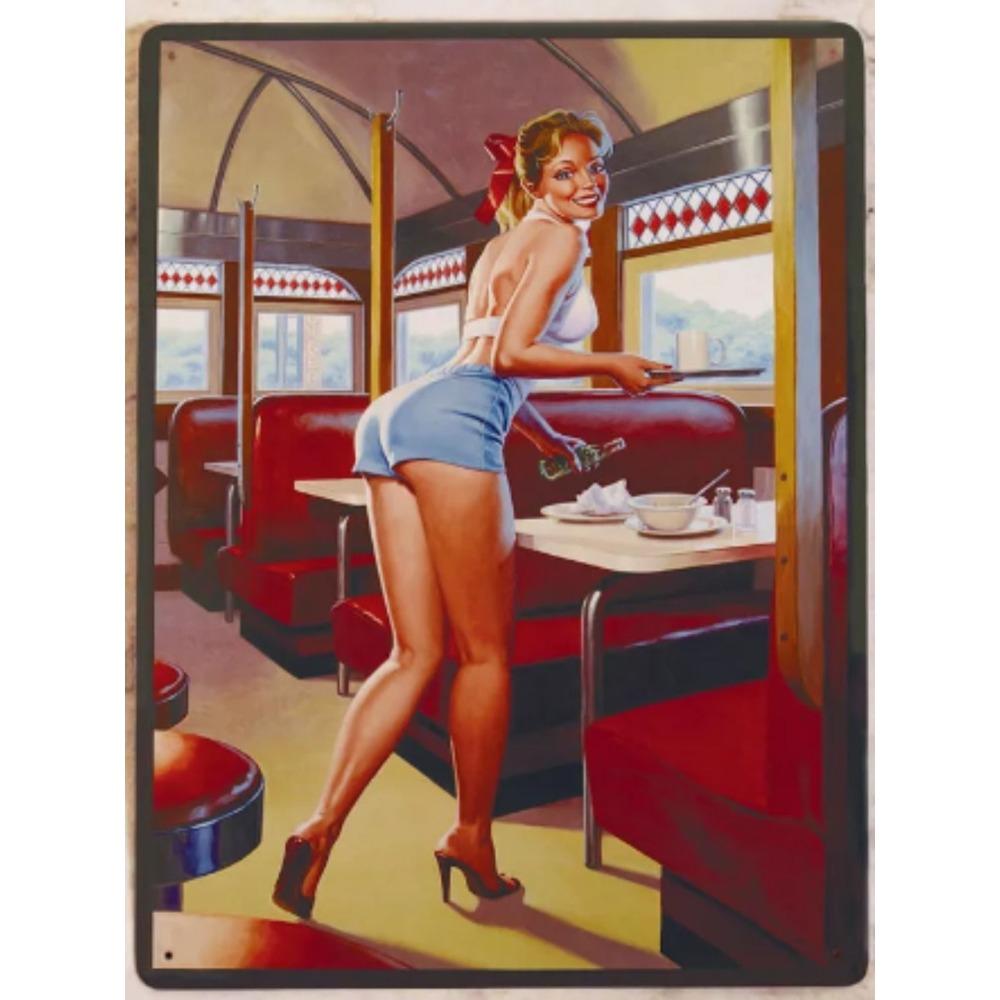 

Tin plate pin-up Girl and car, 20x30 cm