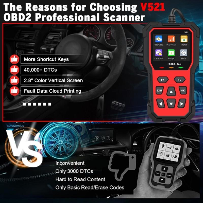 Multifunctional V521 OBD Car Diagnostic Scanner Tester Tool Suitable for Engine Fault Code Reading Quick Error Detection