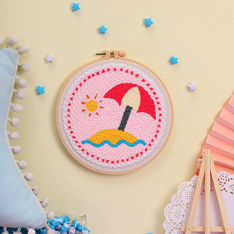 Russian DIY Punch Needle Embroidery Kit: Includes Yarn, Needle, Latch Hook, & Hoop for Knitting & Ornament Crafting
