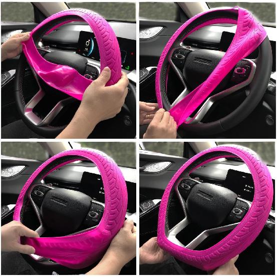 Pink Steering Wheel Cover: 13.5 to 15 Inches Stretchable Silicone Anti Skid Pink