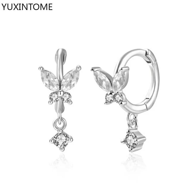 

925 Silver Ear Needle Long Chain Tassel Butterfly C shape Stud Earring for Women White Zircon Earrings Luxury Jewelry