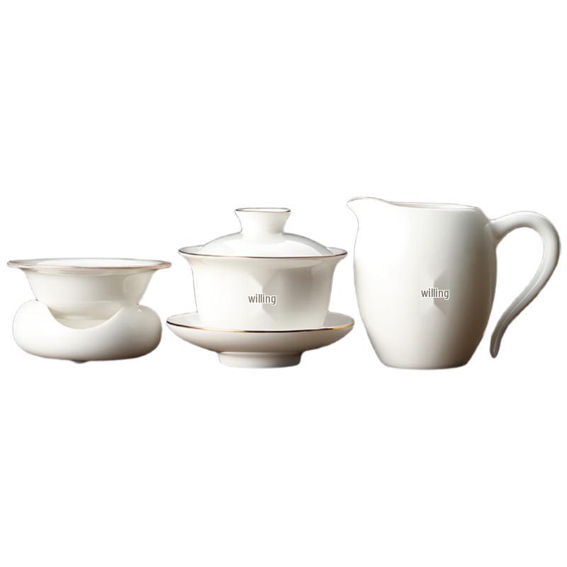 Buzhuo White Porcelain SanCai Gaiwan Tea Set