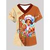 Elegant V-neck Workwear with Cartoon Baking Patterns, Pocket Details, and Short Sleeves - a Casual Kitchen Equipment Suitable for All Seasons
