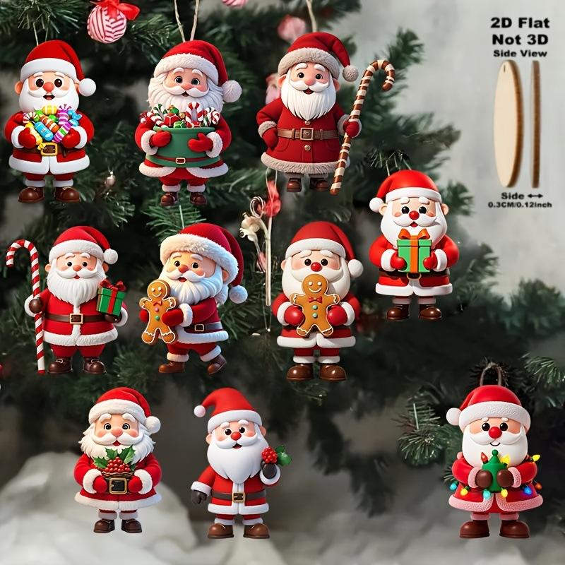 10 Stück Weihnachten Holz Lebkuchenmann Weihnachtsmann 2D Flacher Holzanhänger Weihnachtsbaumschmuck Perfektes Weihnachtsgeschenk Deko