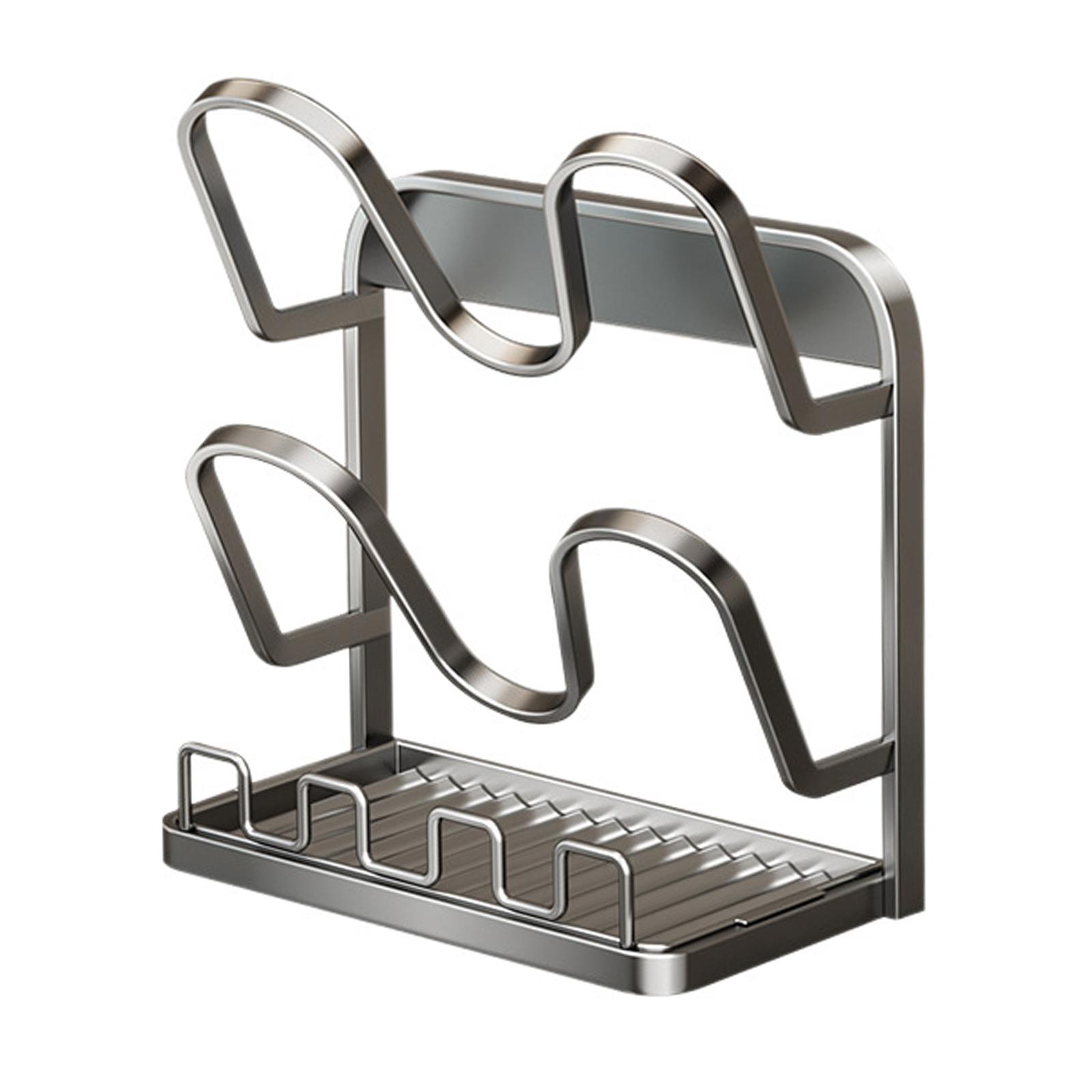 

Countertop Pot Lid Organizer with Drip Tray and Spoon Rest Pot Lid Organizer Stand Multifunctional for Cooking Lids