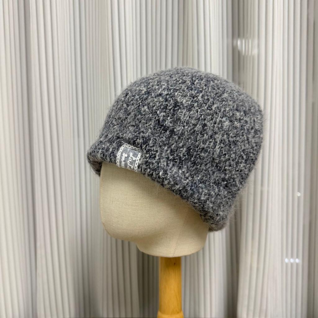 New double-layer blended wool hat with small face, cloth label warm knitted hat, simple and versatile cold hat in autumn and winter