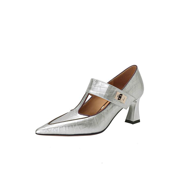 

Fashion New Spring Autumn Genuine Leather Women Pumps Shoes for Women Pointed Toe Mary Jane Shoes High Heels Zapatos Mujer Ladies Shoes 40 серебряный