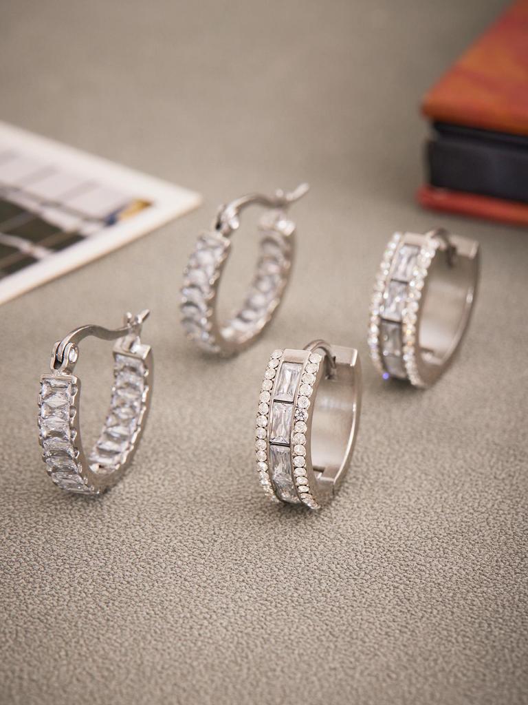 Oumaka Minimalist Zircon Earrings: Double-Sided Stainless Steel, 18K Gold-Plated