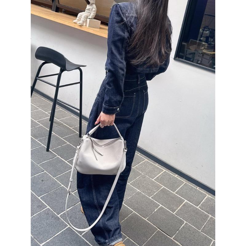 New cowhide leather bag, dumpling bag, tote bag, shoulder crossbody handbag, underarm bag, women's large capacity