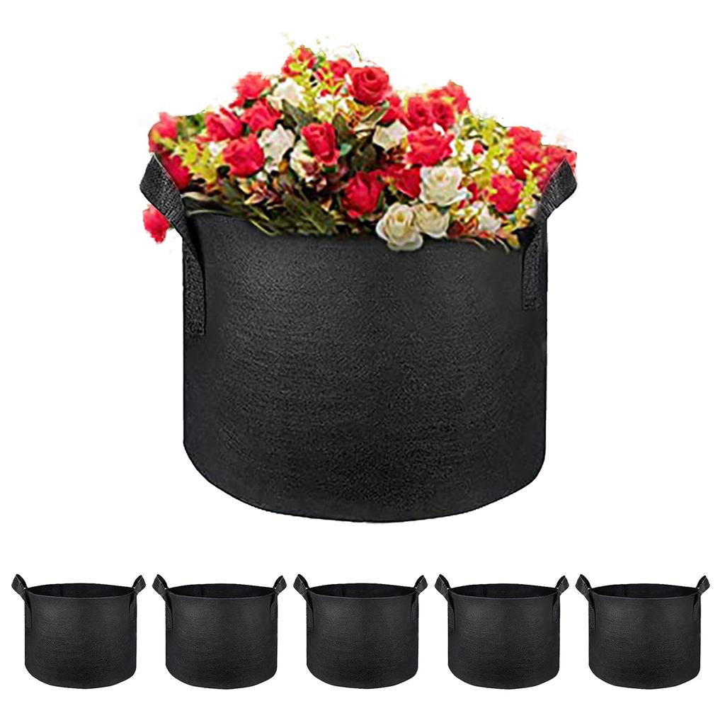 5-piece Thickened Non-woven Flowerpot With Handle For Plant Planting Bag