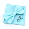 Einfarbiges Herren-Fliege-Taschentuch-Manschettenknopf-Set aus Polyester, Schmetterling, Hochzeit, Party, Abendessen, Zubehör