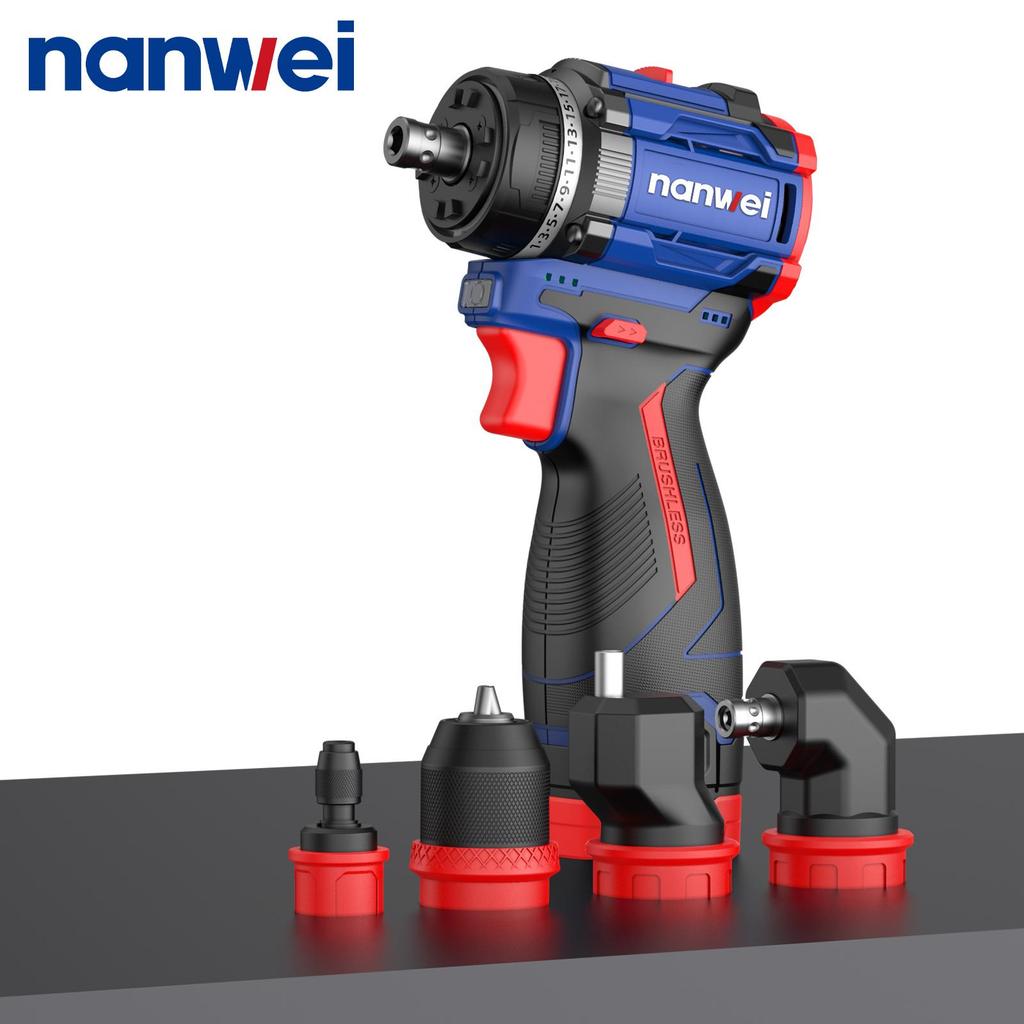 NANWEI 4-in-1 Electric Drill with Multiple Heads,brushless Motor 16 V, 45 Nm
