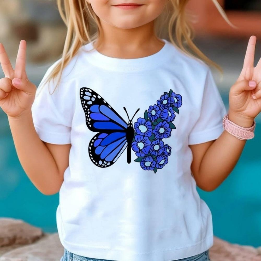 New 3D Butterfly Print Kids Girls T Shirt Summer Kids Clothes Short Sleeve Children Top Fashion T-Shirts Crew Neck Child T-Shirt