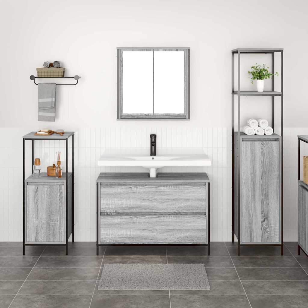 Bathroom Furniture Set with Shelf 3 pcs Grey Sonoma Wood Based Material