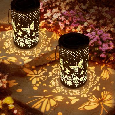 Solar Butterfly Lamp Cross-Border Wrought Iron Hollow Lantern Outdoor Waterproof Garden Decoration Solar Projection Lamp