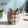 Cute Gift for Her Cartoon Girl Pen Holder, Resin Makeup Brush Decorative Desktop Statue Organizer with Bow Design, Sundries Storage Bucket Home Office