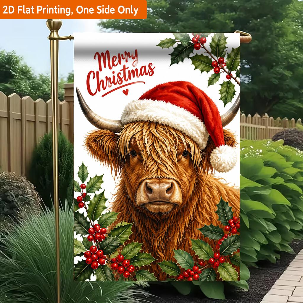 2D Flat - 2D Flat Printing Garden Flag 1pc, Merry Christmas Greeting Durable Single-Sided Print Yard Flag, Garden & Home Holiday Decoration, 29.97X44.