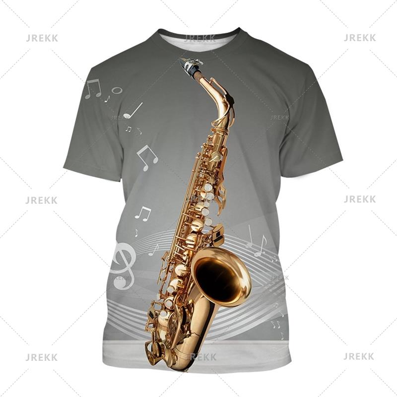 Saxophone Jazz Music T Shirt For Women 3D Print Summer Casual Round Neck Hip Hop T-shirt Short Sleeves Tops Tee Clothes