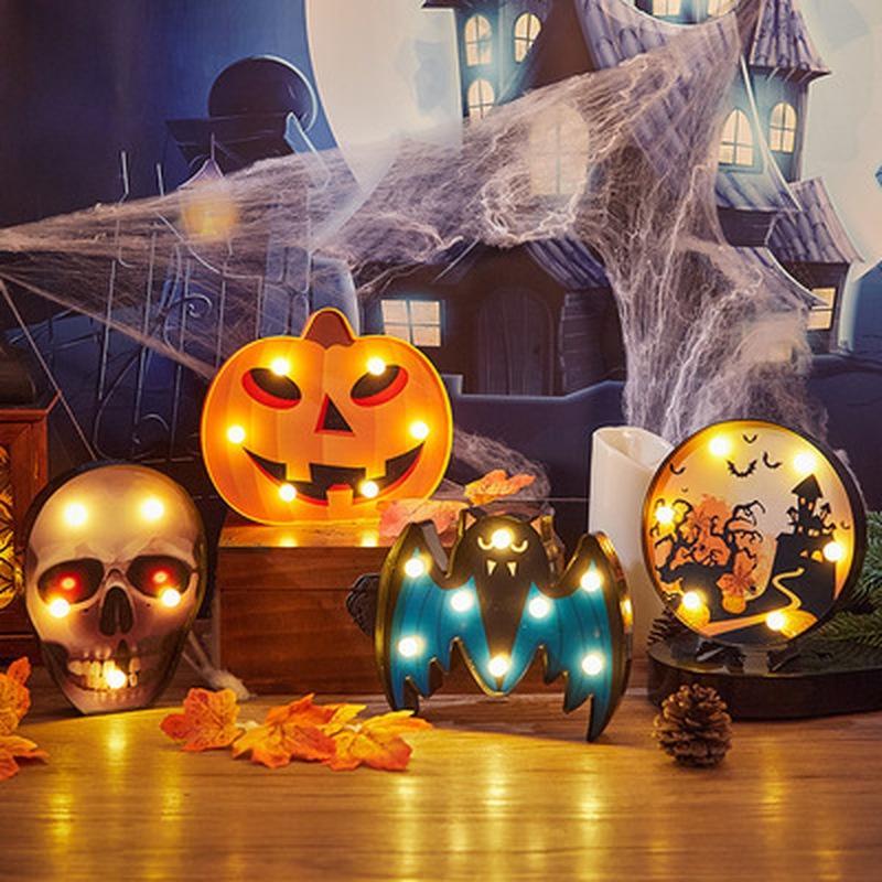 Decoração de abóbora de Halloween de terror, morcego fantasma, aranha, luz noturna LED, bar de feriado, decoração de festa em casa, adereços, enfeites de Halloween