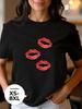 Trendy Oversized Cotton T-shirt with "Three Kisses" Print