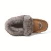 Women's Faux Fur Slippers - All-Season Cozy Moccasins with Petal & Leaf-like Embellishment, Soft TPR Sole & Faux Cover-like Upper, Beige
