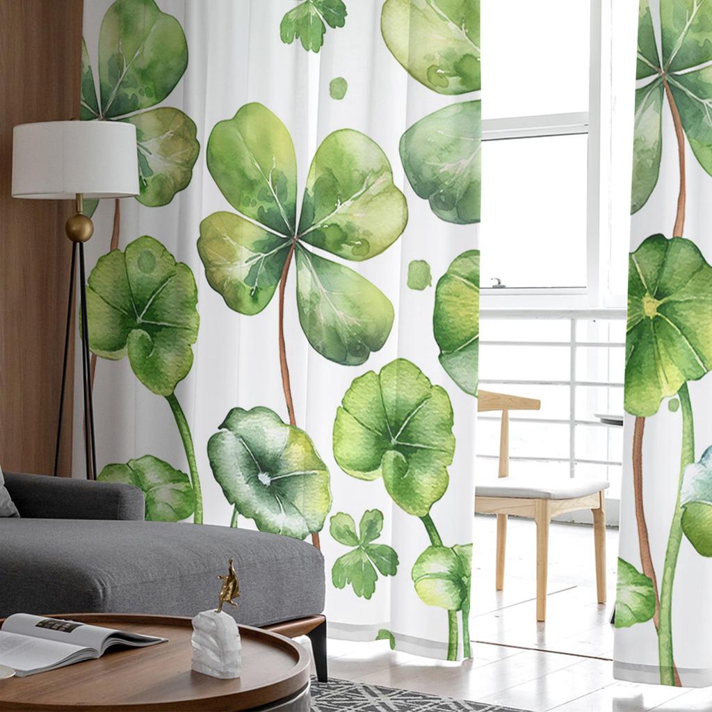 Letnie Rośliny Czterolistna Koniczyna Zielony Akwarela Przezroczysta Zasłona Okienna Tiulowe Zasłony do Salonu Dekoracja Domu Woalowe Draperie