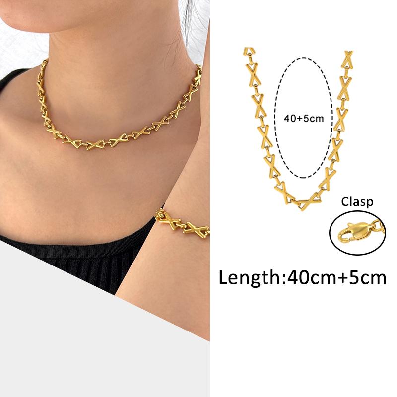 USENSET Men's Stainless Steel Chains Necklace Gold Color Handmade 18k Gold Plated Chains Individuality Zircon Gifts