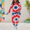 Women Plus Size Round Neck Long Sleeve Printed Top And Fitted Pants Two Piece Set