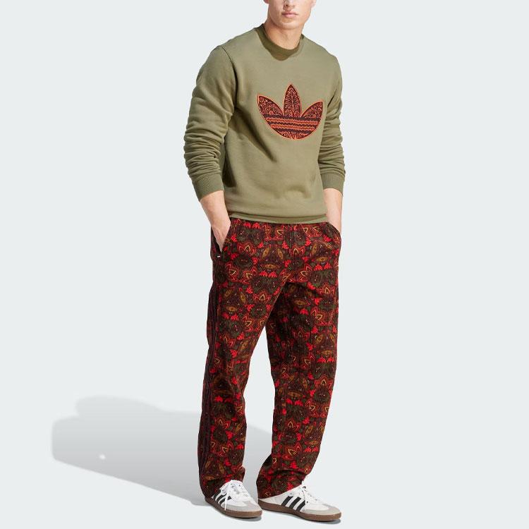 Adidas Originální manšestrová mikina s aplikací a potiskem loga pro muže Rockově olivově zelená IS5272