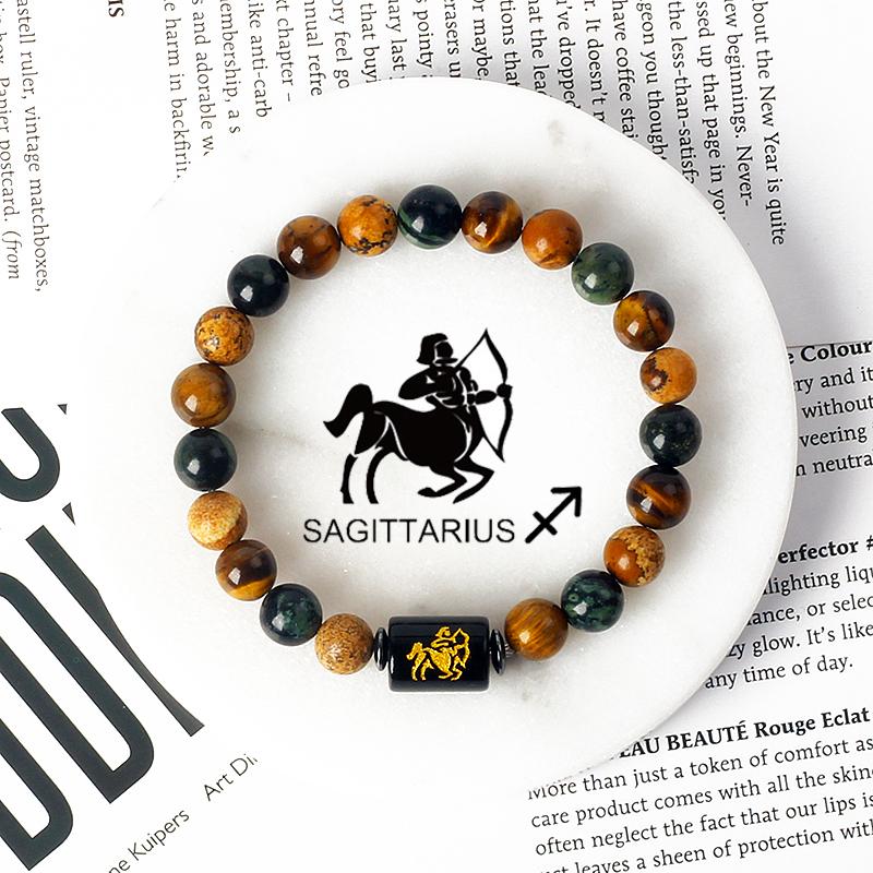 12 Constellations Scorpio Bracelet Natural Stone Tiger Eye Beads Bracelets for Men Women Cancer Virgo Leo Libra Couple Jewelry