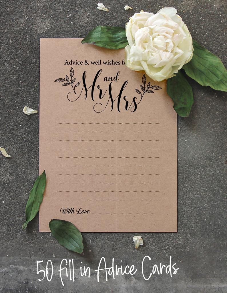 Inkdotpot Set of 50 Advice & Well Wished for The Newlyweds, Bride and Groom Advice Cards Rustic Wedding Décor, Guestbook Alternative, 5x7 Inches