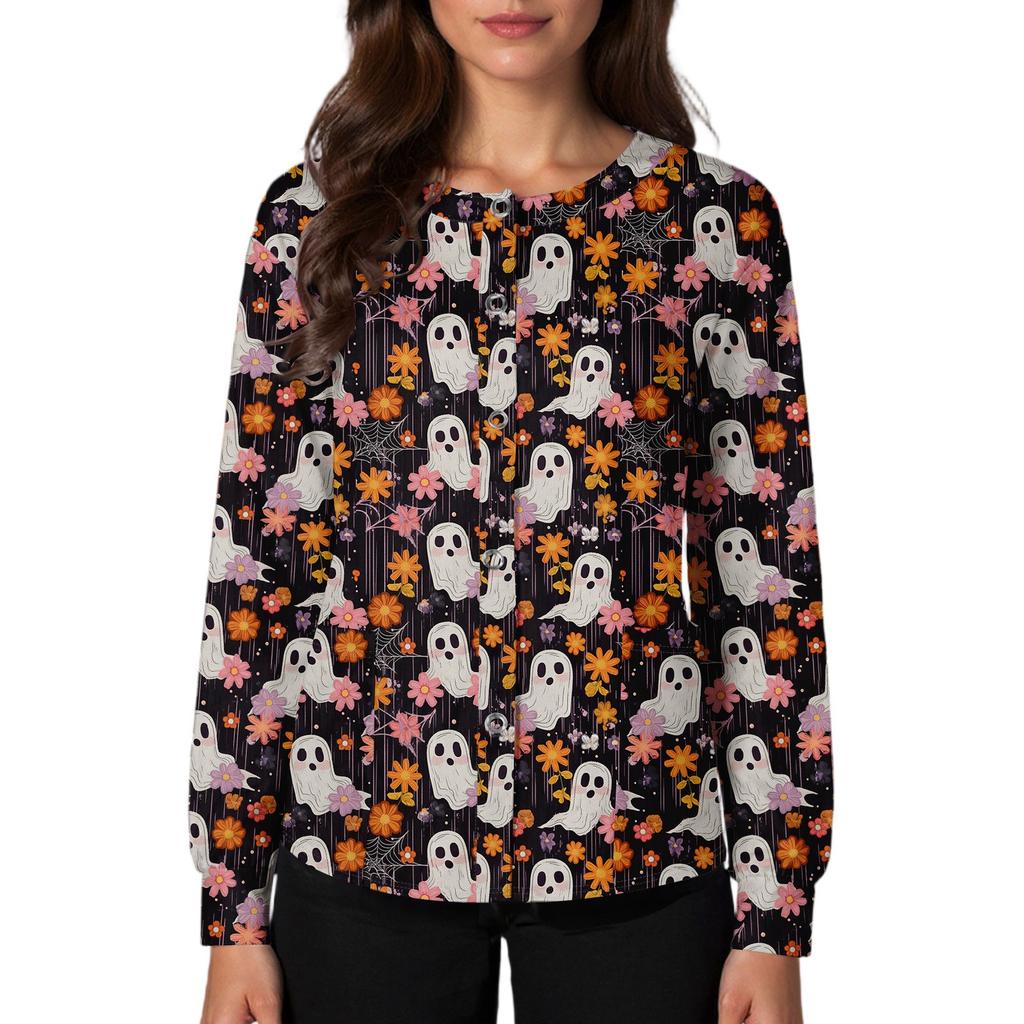 Women's Casual Fashion Single Breasted  Halloween Graphic Printed Nurses Tops