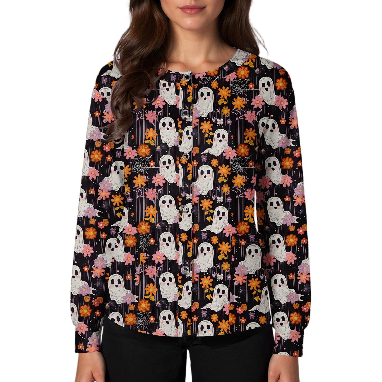 

Women s Casual Fashion Single Breasted Halloween Graphic Printed Nurses Tops L
