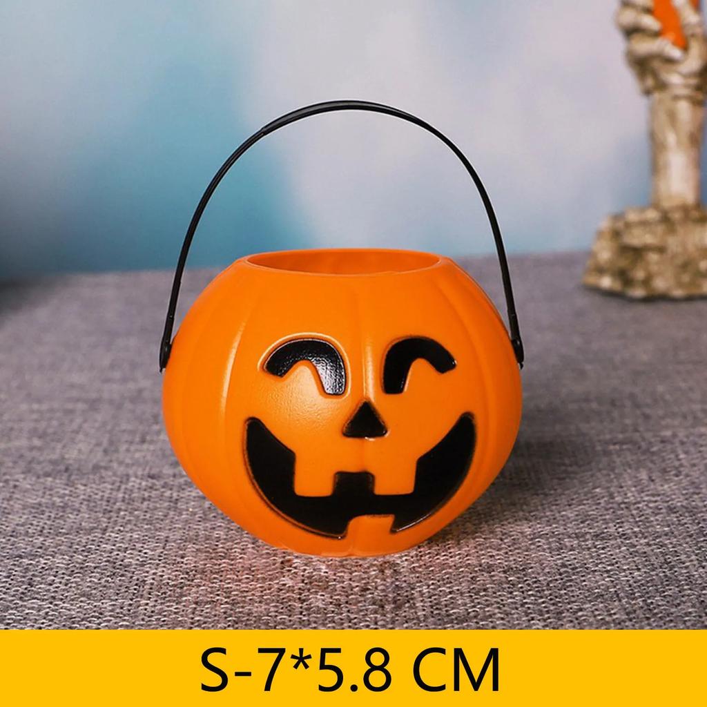 Halloween 3Pcs Pumpkin Buckets Portable Jack-O-Lantern Buckets Candle Led Lights Trick Or Treat Goody Buckets For Kids