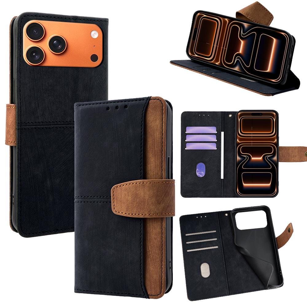 For iPhone 17 Pro Max Case RFID Blocking Color Splicing PU Leather Wallet Phone Cover