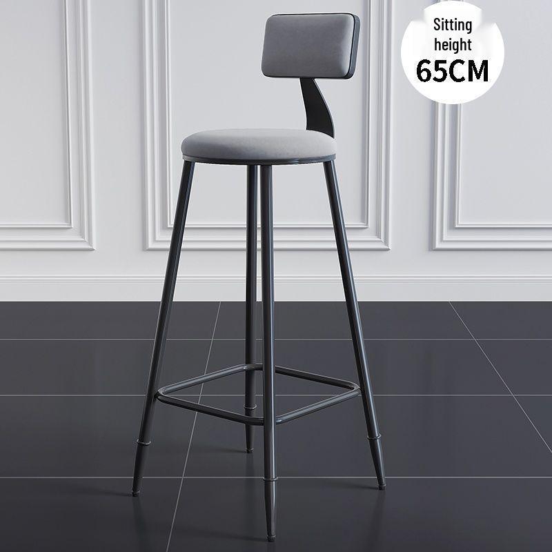 Modern Wrought Iron Bar Stool with Backrest - High Stool for Dining, Light Luxury Design
