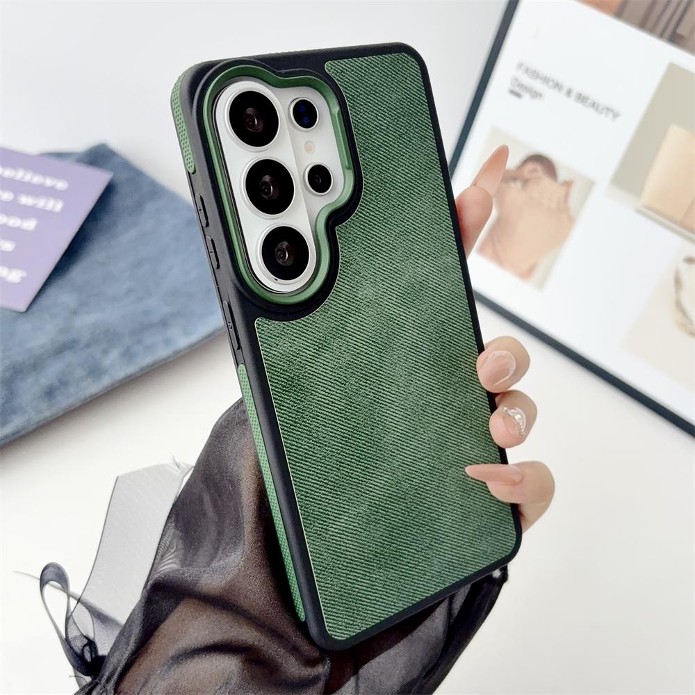 Luxury Metal Lens Frame Leather TPU Phone Case For Samsung Galaxy S26 Ultra S25 S24 FE S23 Plus S26 Shockproof Armor Back Cover