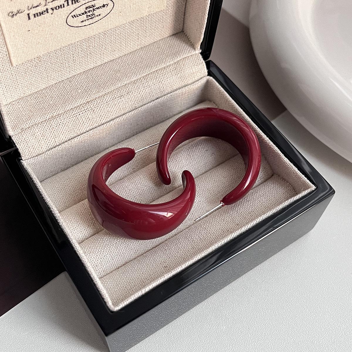Silver Needle Hong Kong Style Geometric C-Shaped Ear Cuff Earrings вино красного