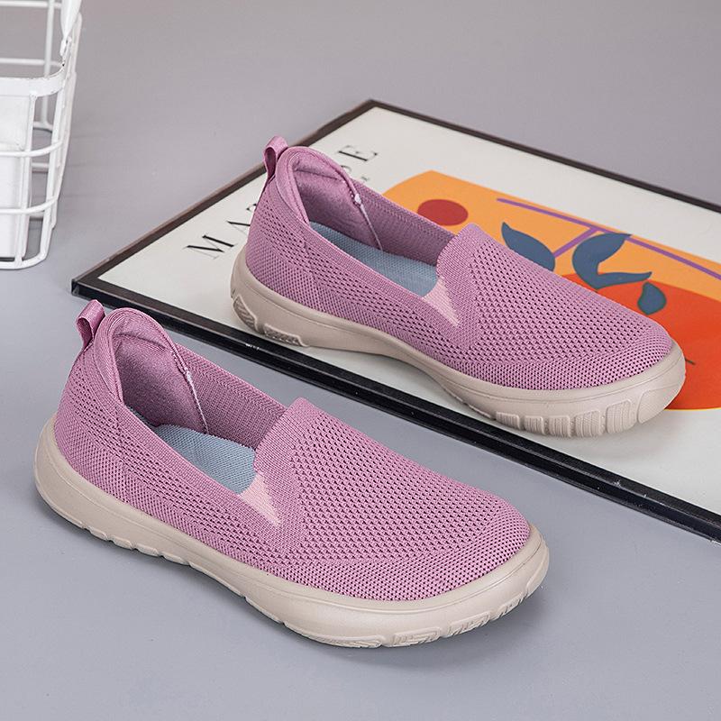 

Fashion Women s Vulcanized Shoes Mesh Breathable Sneakers Slip on Flats Platform New Casual Shoes Ladies Anti-slip Walking Woven Shoes 42 розовый