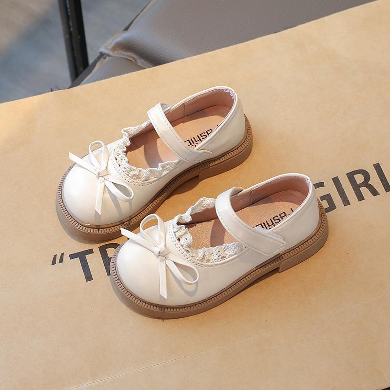 Girls' leather shoes for spring and autumn, new children's bowknot fashion princess shoes, simple soft-soled single shoes for girls