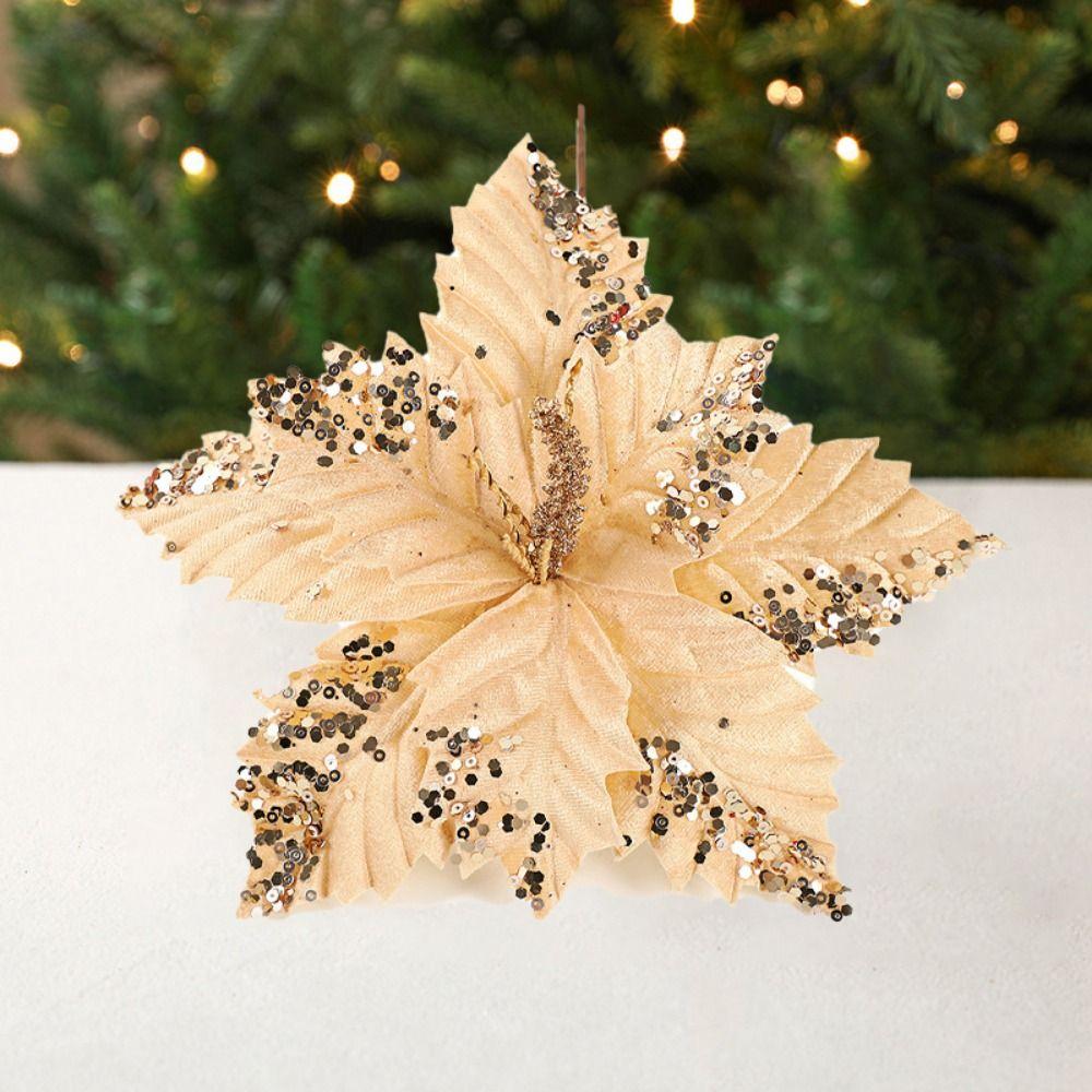 Unique Artificial Christmas Flowers Shiny Xmas Tree Accessories  Home Decor