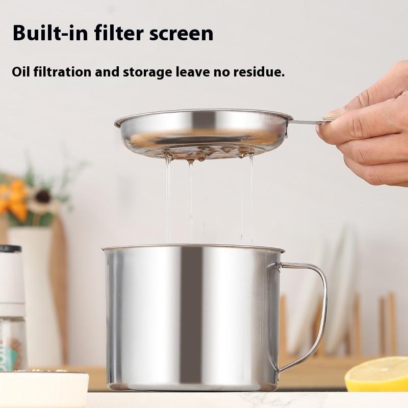 Pot Conteneur Pichet de Rangement en Acier Inoxydable avec Filtre avec Base Pot à Huile de Cuisson pour Outils Ménagers de Cuisine