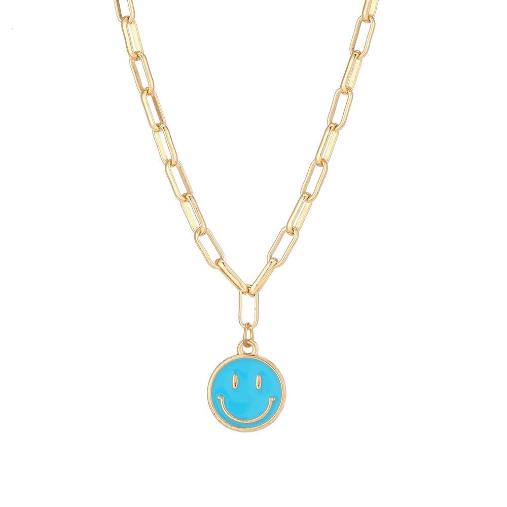 Trendy Alloy Smiley Face Necklace With Colorful Geometric Design For Stylish Fashion