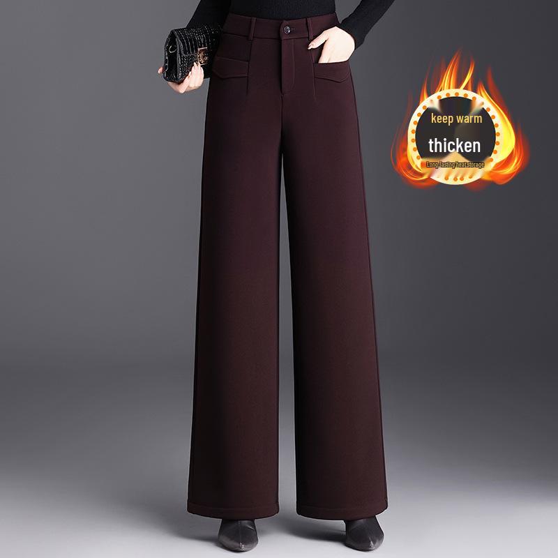 Women's High-Waisted Velvet Wool Wide-Leg Pants - Autumn/Winter 2026 Fashion - Loose, Straight-Leg Casual Versatile Trousers