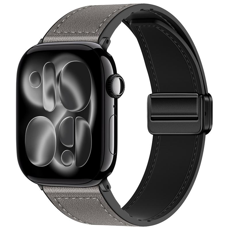 Silicone+Leather Strap for Apple Watch 11 10 42mm 46mm Ultra 3 49mm Magnetic Bracelet iWatch 9 8 7 6 5 SE3 45/41mm 40/44mm Band