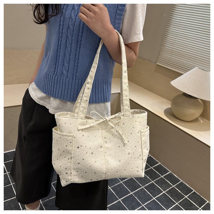 Simple Star Pattern Canvas Tote Bag for Women Large Capacity Casual Shoulder Handbag KTB