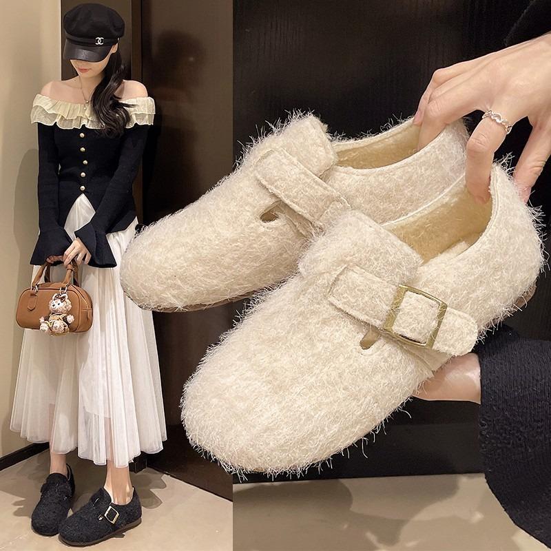 Retro fleece women's shoes, new autumn and winter beanie shoes, fleece warm fluffy cotton shoes