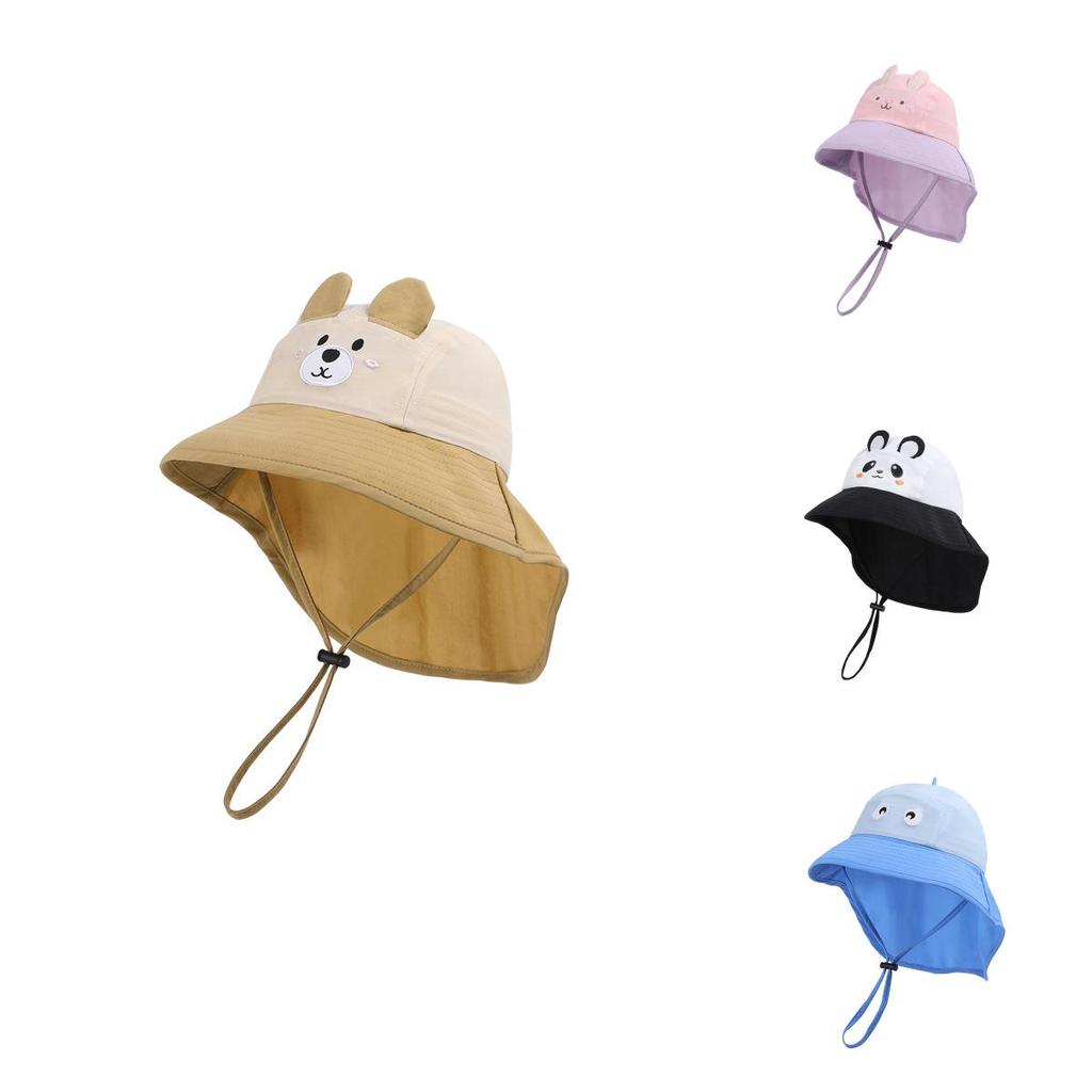 Kids Cute Cartoon Cap With Large Brim And Neck Guard For Sunny Days